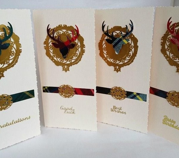 Birthday Scottish Tartan Clan Card, Stag Head, Clan Shield, Crest, All Occasion 