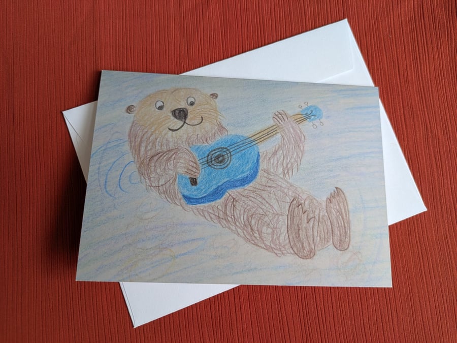 Greeting card - Otter playing a ukulele