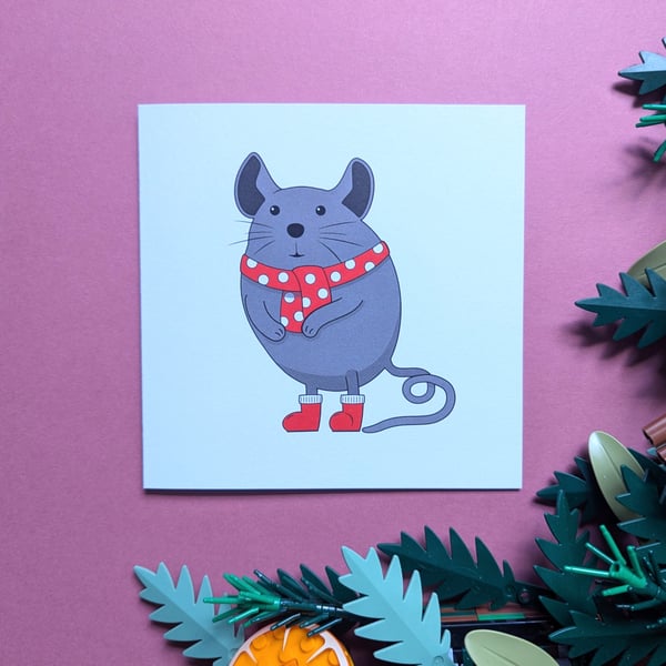 Cosy Mouse Festive Christmas Greetings Card