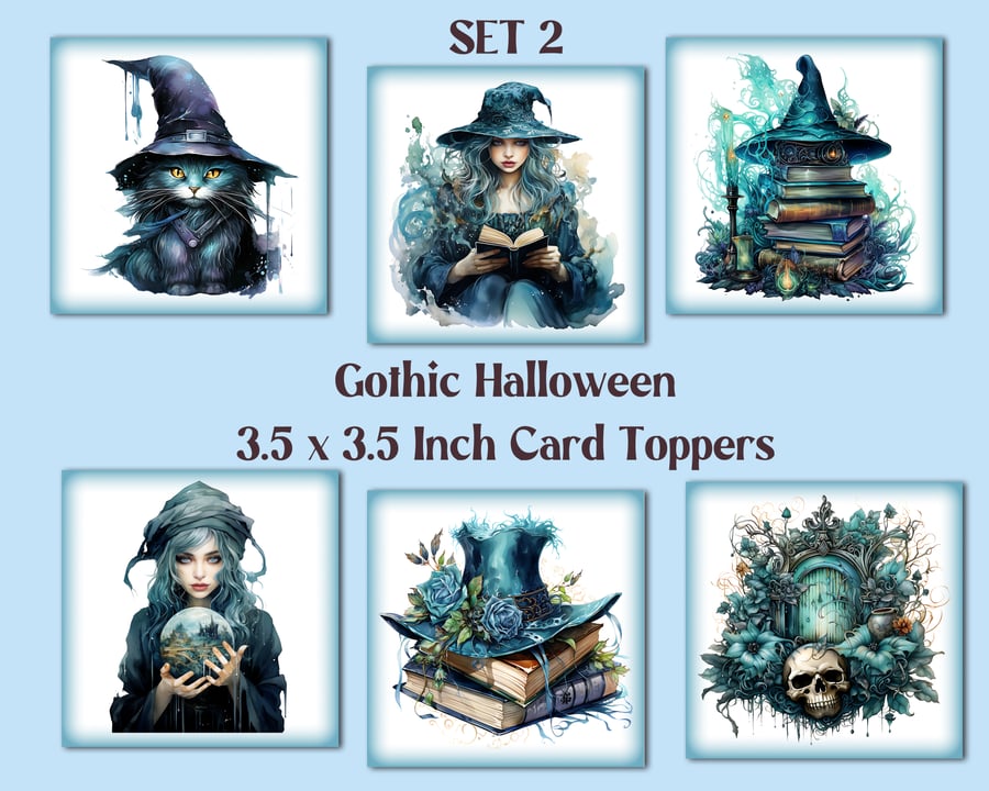 Gothic Halloween Set of 6 Square Card Toppers for Card Making