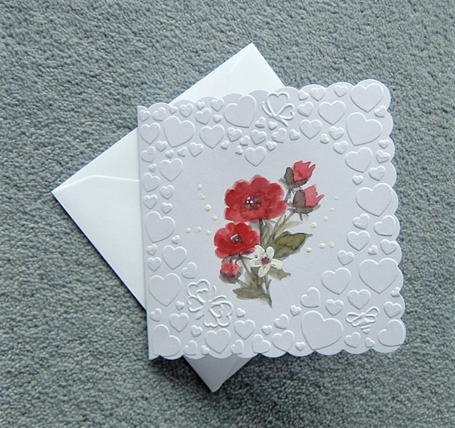 floral heart original art blank greetings card ( ref F 144 )