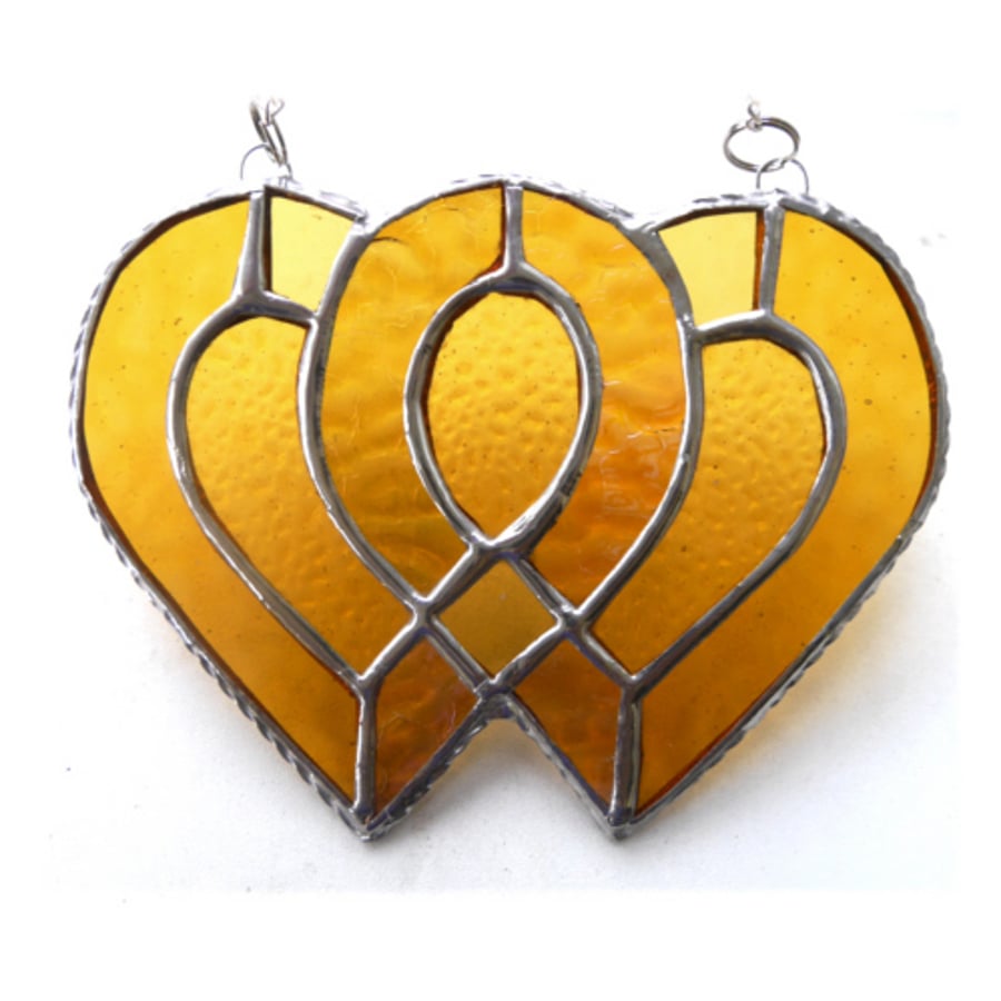 Entwined Heart Suncatcher Stained Glass Golden Wedding 037