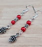 Pine cone earrings - red and silver - Image 2