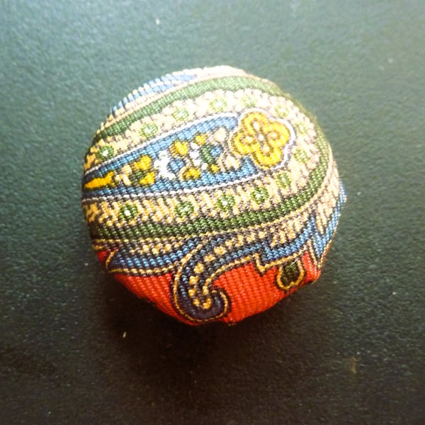 6 Silk Buttons Ruby Red Paisley Pattern 30mm 1.25ins Handmade Upcycled