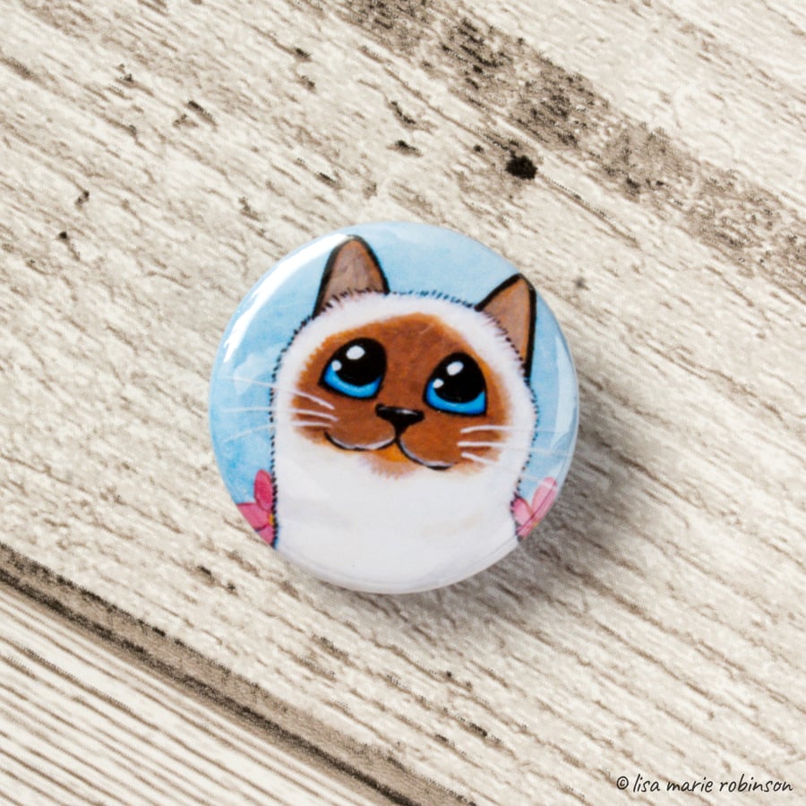 Light Chocolate Pointed Cat Blue Eyes Button Badge - 25mm