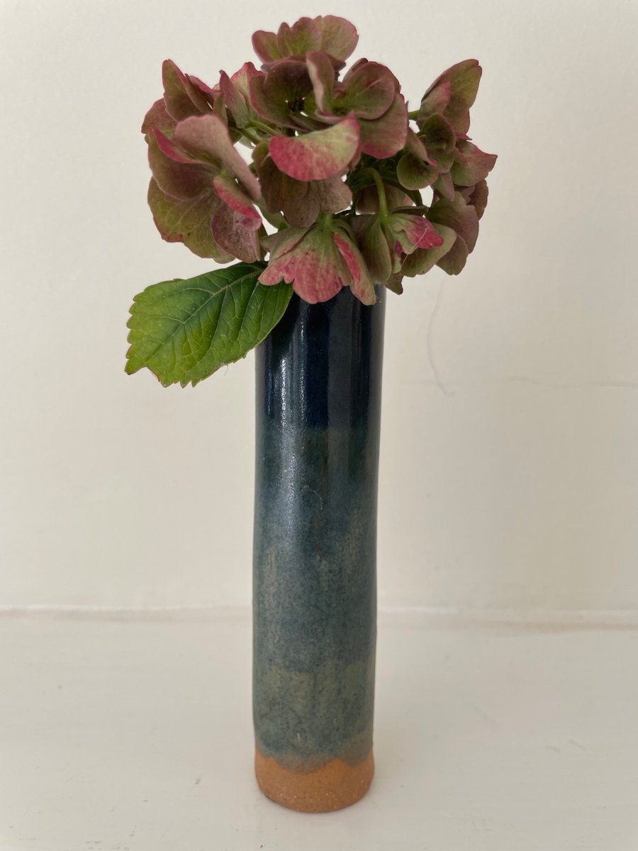 Hand built sea blue bud vase