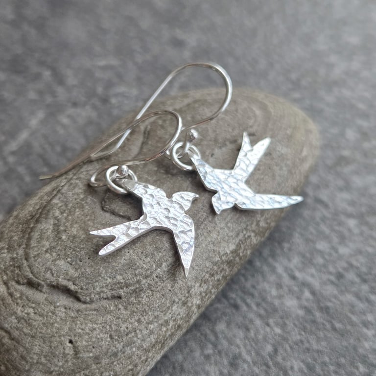 Sterling silver swallow earrings, Bird lover gift