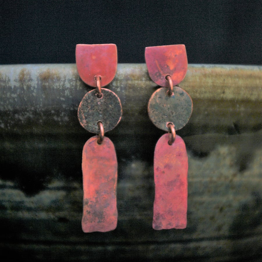  Red and Green Geometric Shapes Dangle Stud Earrings