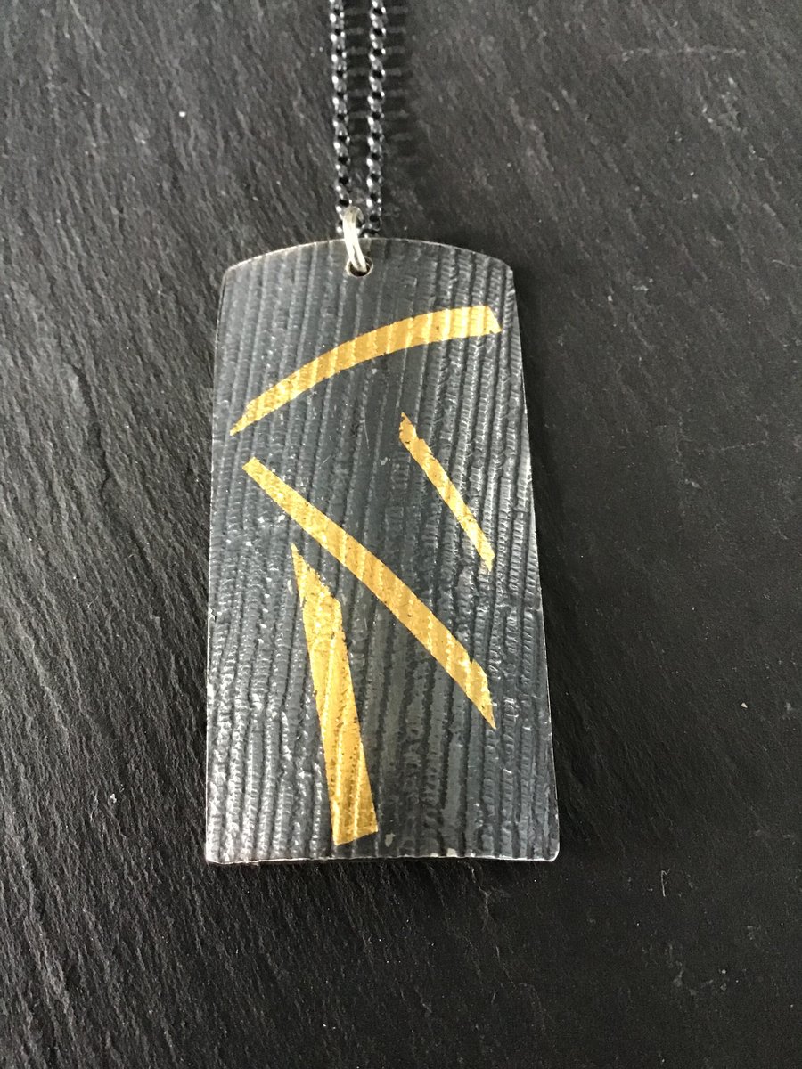 Bamboo inspired Keum Boo pendant silver and gold