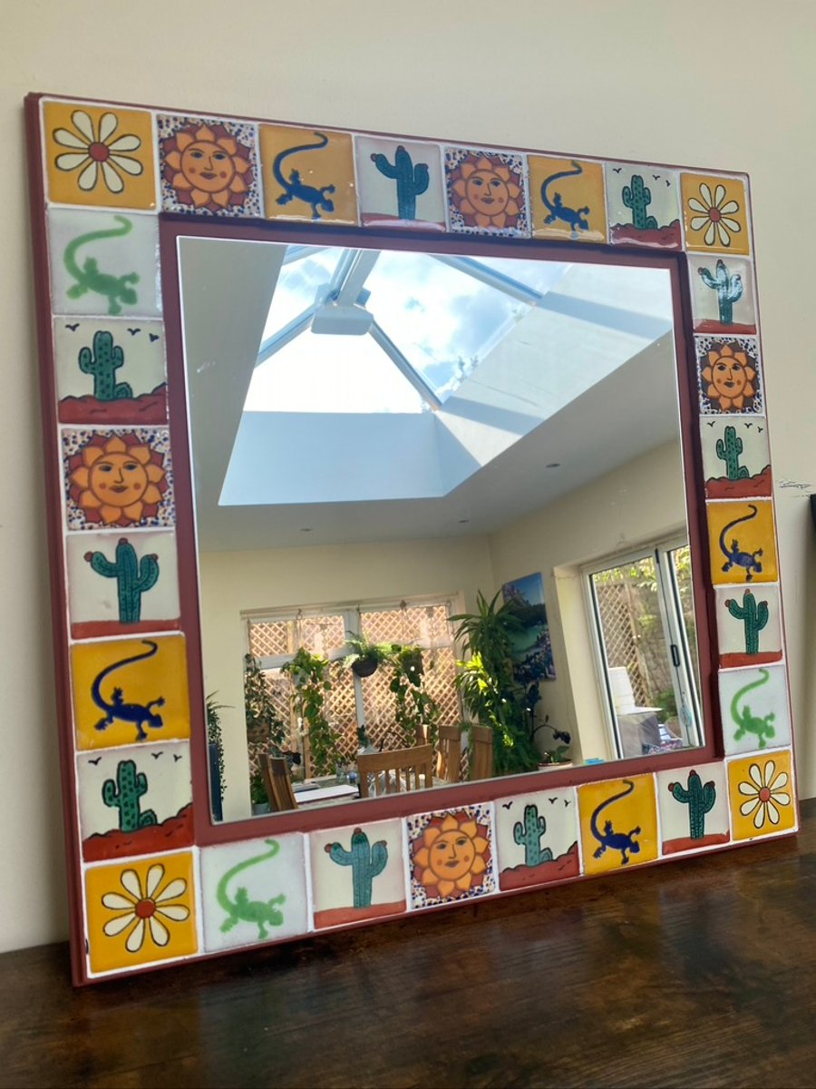 Handmade terracotta tile mirror