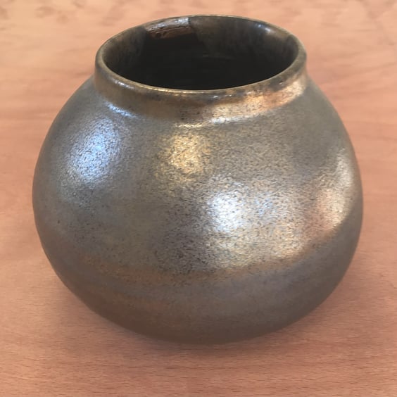 Stoneware antique gold moon jar - vase