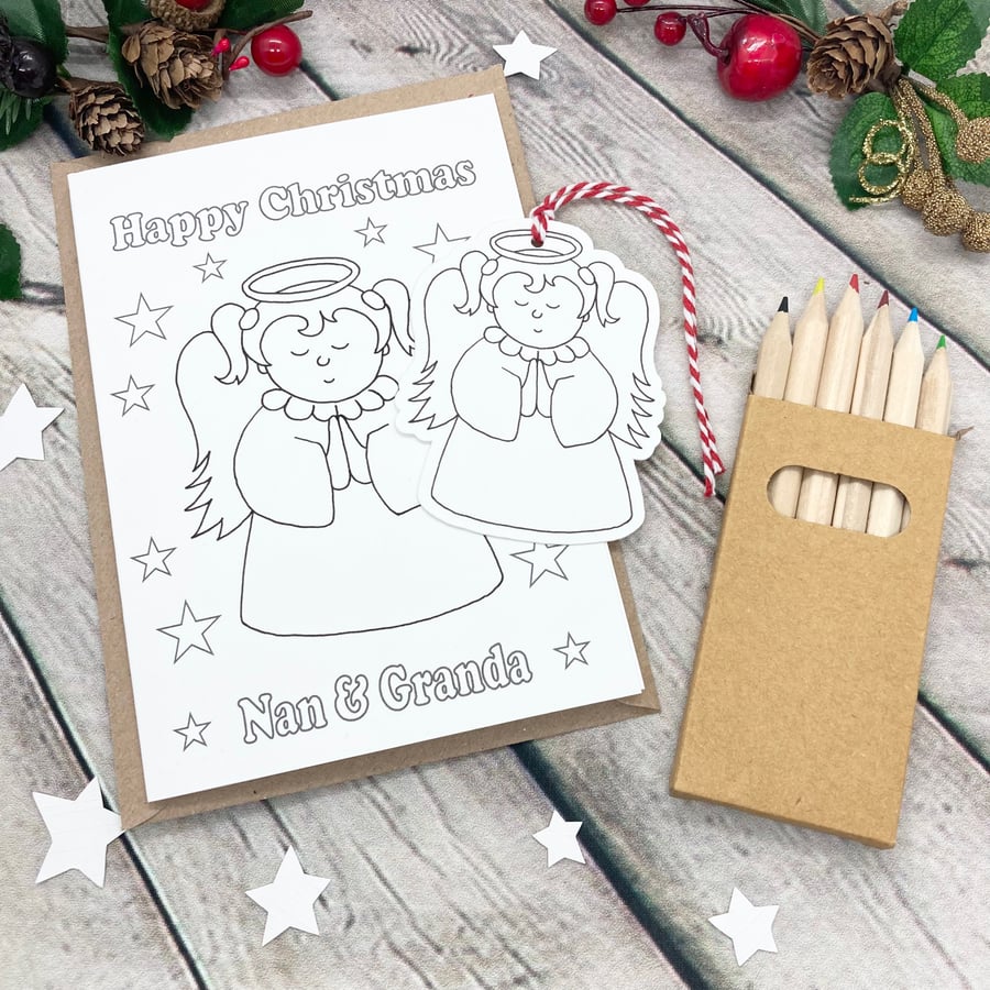 Coloured By Christmas Card & Gift Tag - Girl Angel - Personalised 