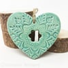 Ceramic heart hanging decoration Pottery Heart Folk art love heart Turquoise