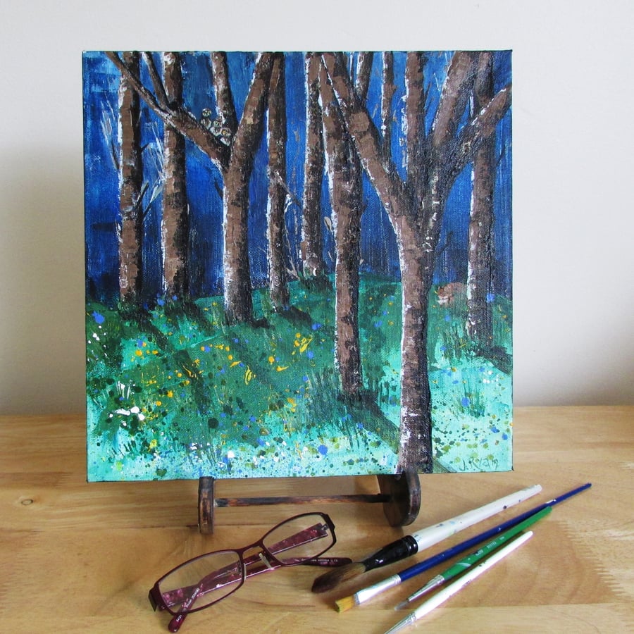 In the Wood, Tree Painting on Canvas, Original Painting