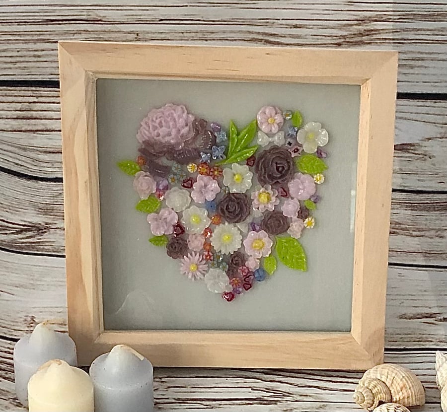 Pink flower heart picture