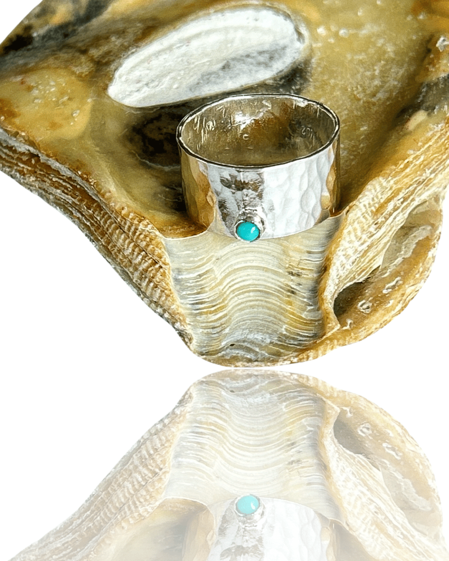 Sterling Silver Wide Ring With Turquoise Gemstone