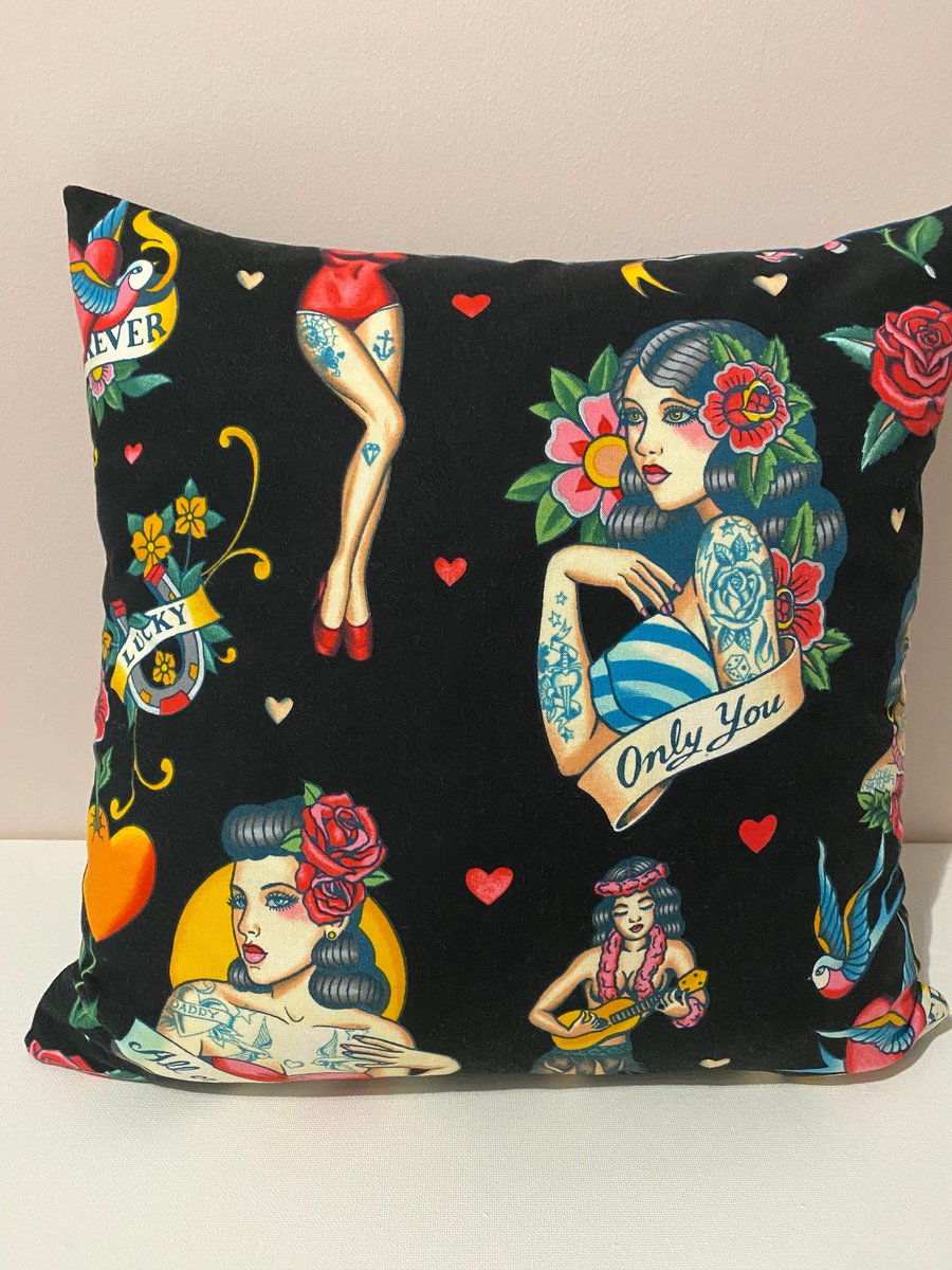  Tattoo Fabric Cushion Cover With Linen Reverse