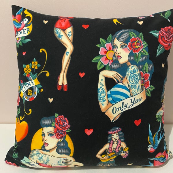  Tattoo Fabric Cushion Cover With Linen Reverse