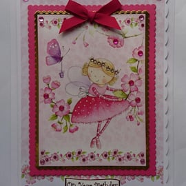 On Your Birthday Card Fairy Wings Girl Teenager Flowers 3D Luxury Handmade Card