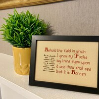 Behold the Field – Funny Sweary Rude Quote Handmade Framed Cross Stitch