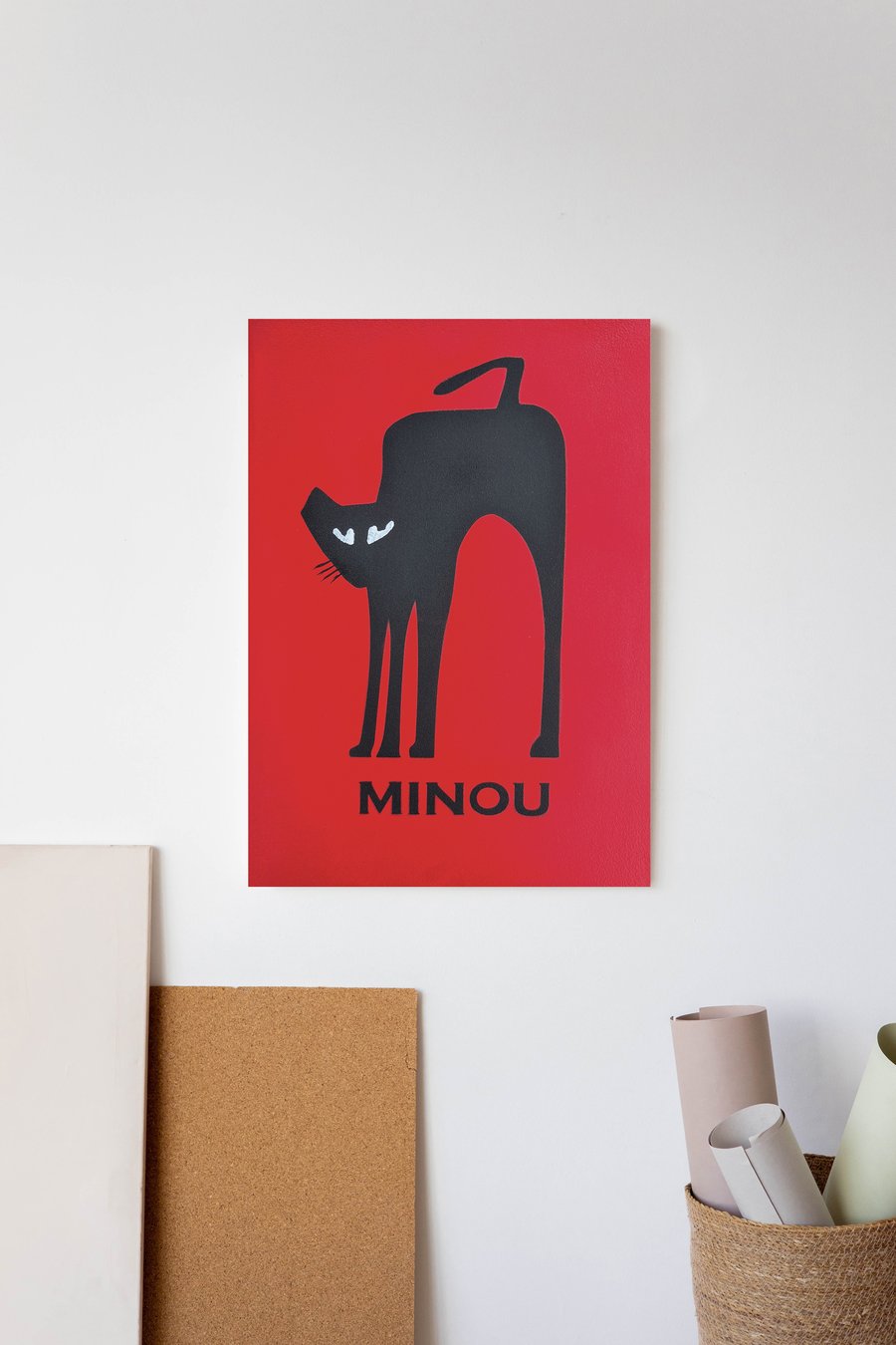 Minou or Kitty in French handmade and hand painted unique artwork