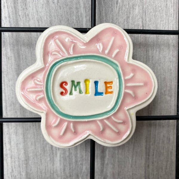 Large Smile pottery magnet pink