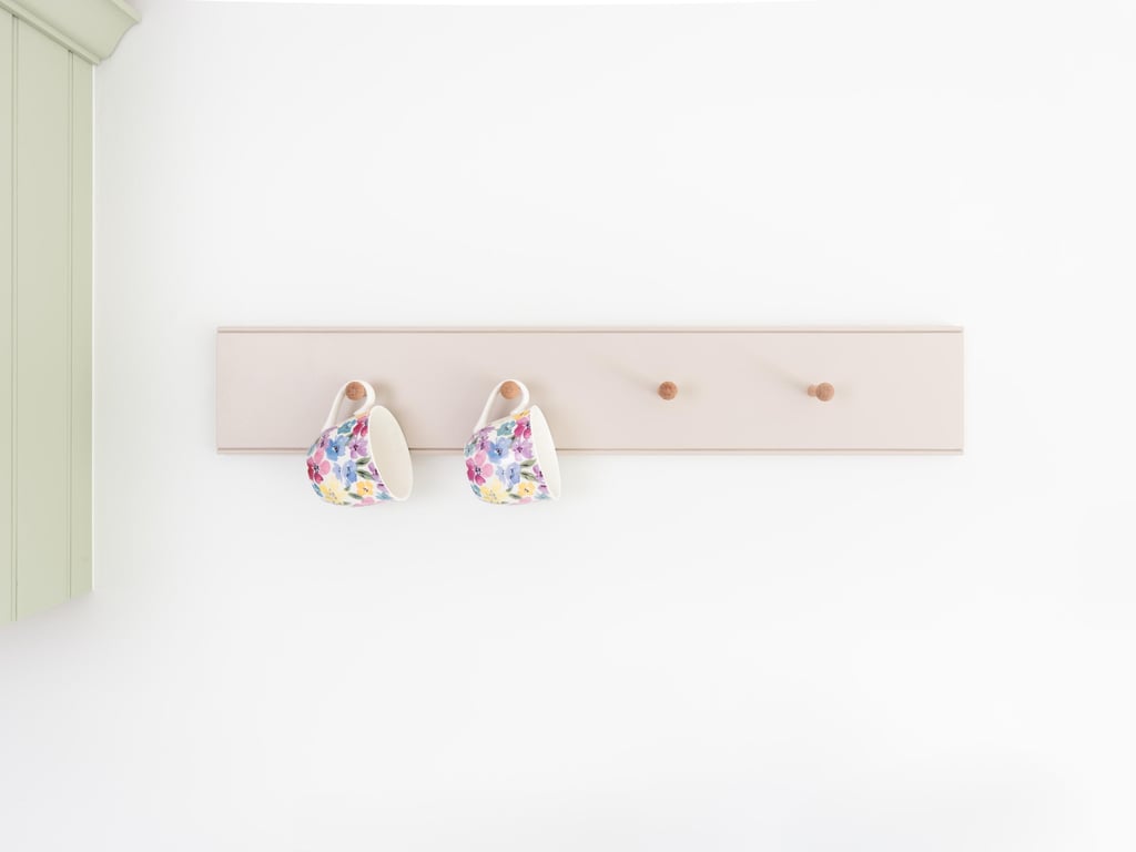 Shaker Peg Rail Classic style and painted in Elephants Breath, Wide Peg Rail, Ki