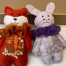 Woodland fox and rabbit, felt animal wall decorations, boxed animal dolls