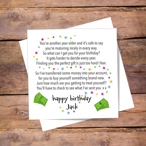 Bank Transfer Personalised Definition Card - to tell them you sent money