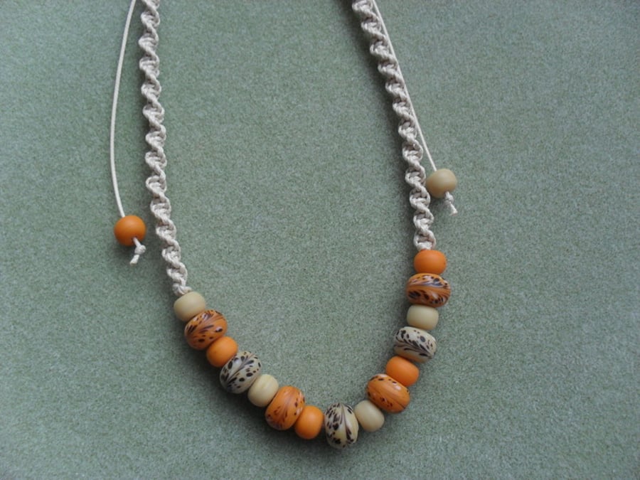 Orange Glass bead Macrame Style Necklace