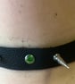 Black leather choker with 2 Spikes and 3 Green Gemstones