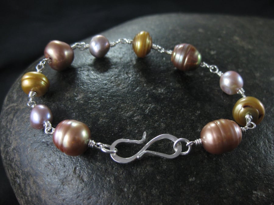 Silver and pearl autumnal bracelet