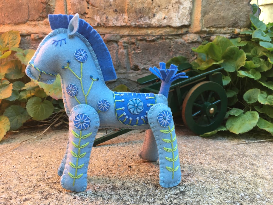 Beau the Little Blue Hand Embroidered Horse