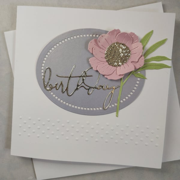Pink and Lilac Woodland Floral Birthday Card