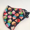 Medium size, reusable double layered, washable and adjustable cupcake face mask