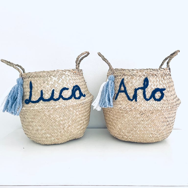 Personalised blue name basket toy storage box handmade letter basket with tassel