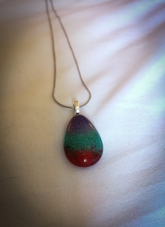 Drop of colour glass necklace red turquoise and purple