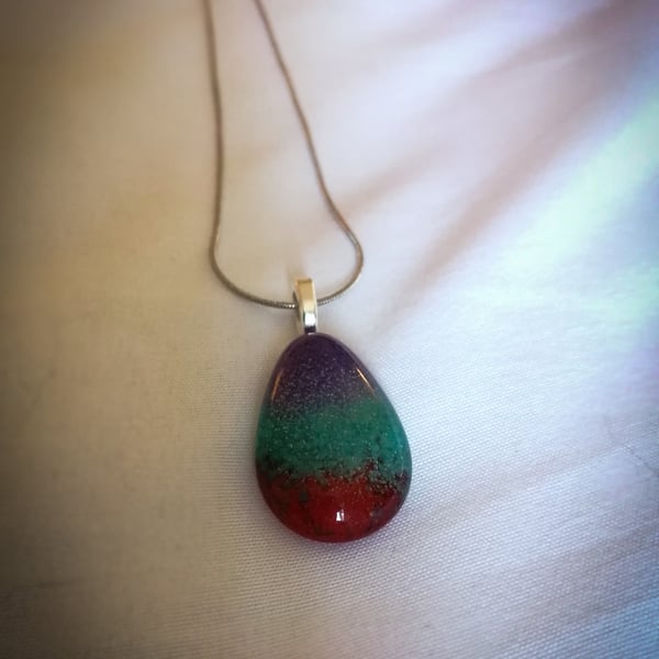 Drop of colour glass necklace red turquoise and purple