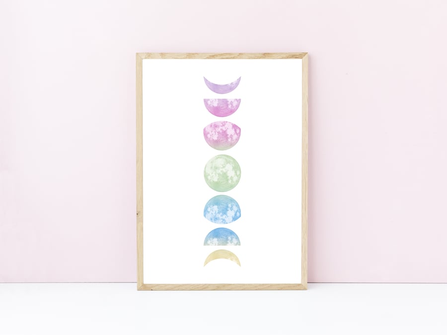 Seconds Sunday, Pastel Witch Moon Phases Art Print, Lunar Wall Art.