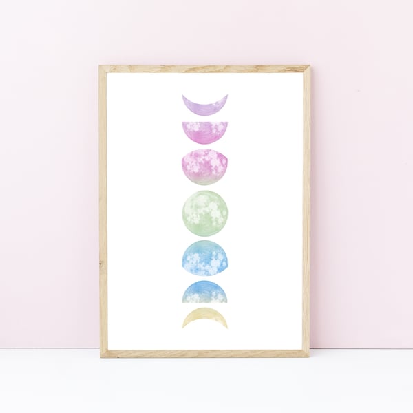 Seconds Sunday, Pastel Witch Moon Phases Art Print, Lunar Wall Art.