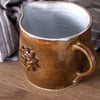 Pottery creamer with sun and moon - fat bowl jug in brown and white for sauces