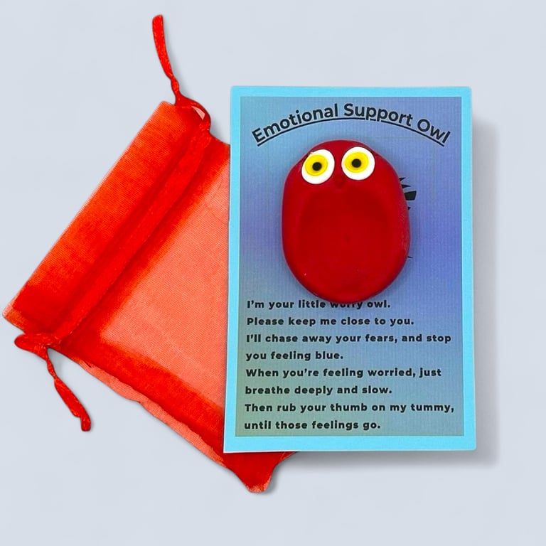 Red Worry Stone Owl - Emotional Support Owl Fidget Stone