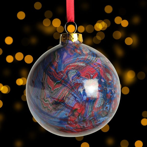 Luxury hand marbled ceramic Christmas decoration bauble