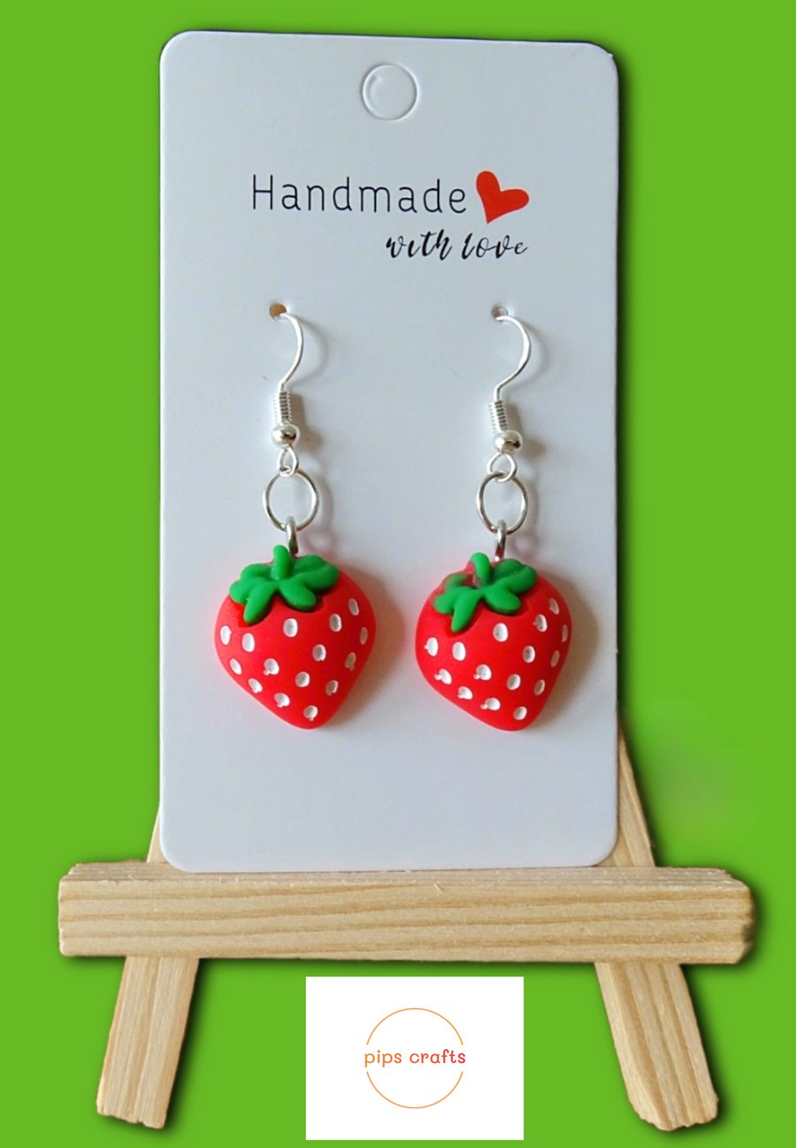 Strawberry Fruit Dangle Earrings 925 Silver Hooks, Quirky Jewellery Festivals