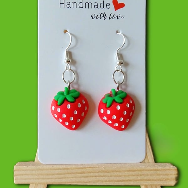 Strawberry Fruit Dangle Earrings 925 Silver Hooks, Quirky Jewellery Festivals