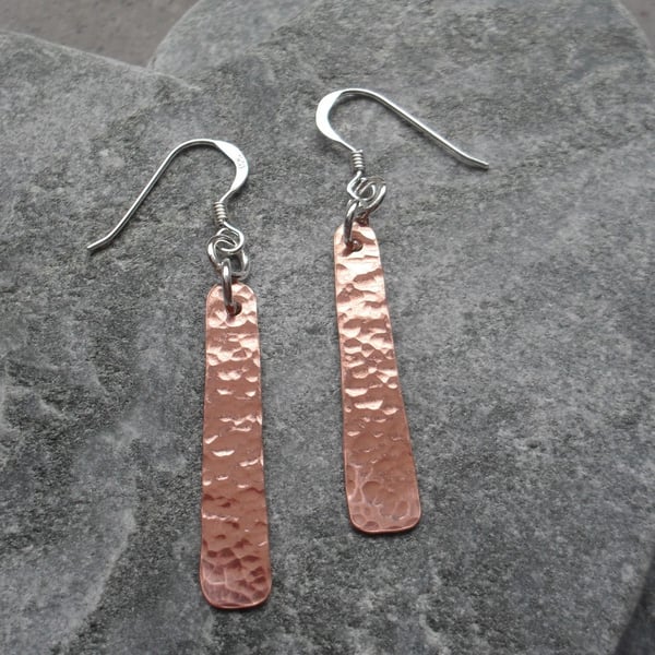 Copper Drop Dangle Earrings With Sterling Silver Ear Wires