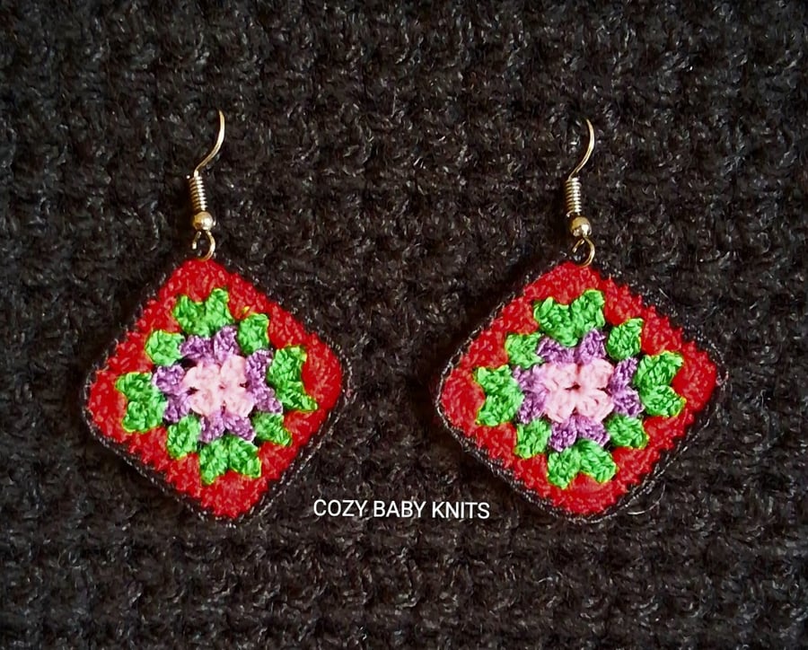 CROCHET GRANNY SQUARE STYLE EARRINGS