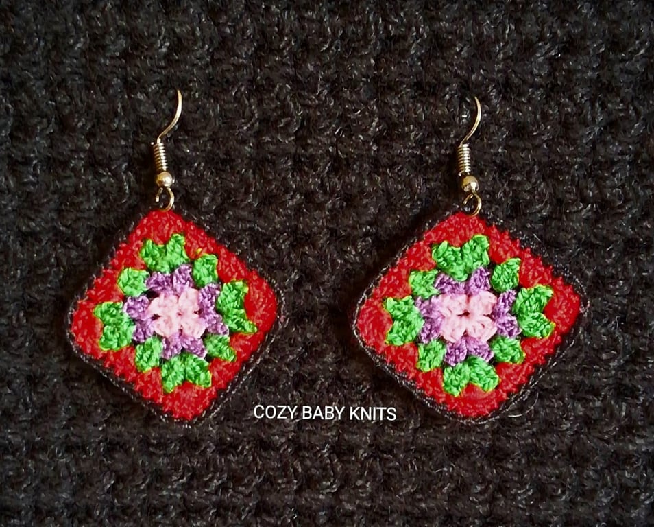 CROCHET GRANNY SQUARE STYLE EARRINGS