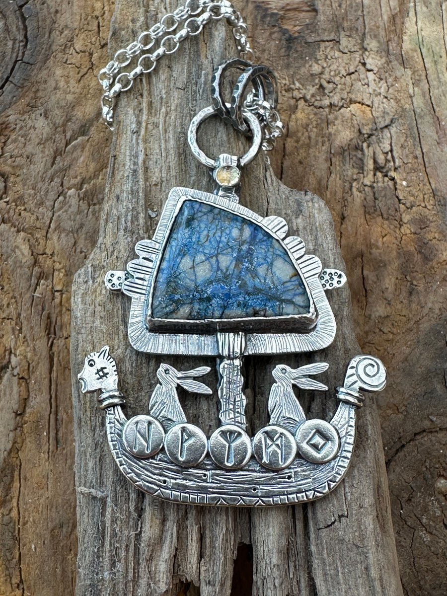 Hare Viking Ship with Azurite and Citrine