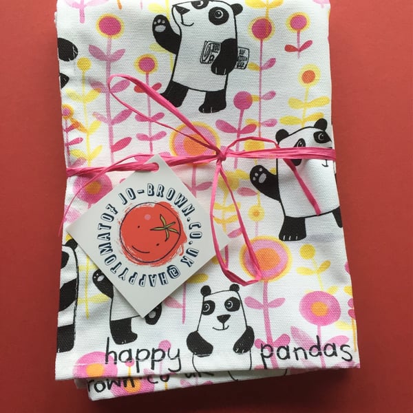 Happy Pandas tea towel by Jo Brown happytomato- cute gift for friend